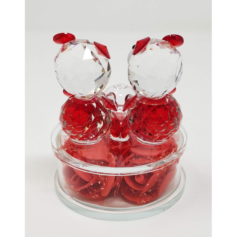 Teddy Bear Couple Glass Crystal Ornament - Red Colour HG19077