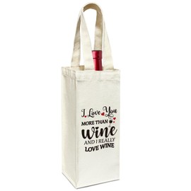 DOIUCRO Canvas Wine Bag - I Love You More Than Wine, Gifts For Wife Husband Wine Bottle Bag, 1 Pcs Wine Bottle Gift Bag With Handles, Wine Gift Bag For Anniversary Valentine's Day -14
