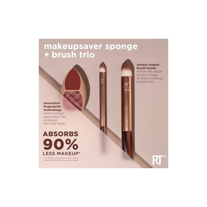 Real Techniques Esponja de maquillaje + pincel Trio