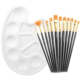 KissDate Paint Brushes, Set of 12 Brushes with Palette, Nylon Brushes for Professional Watercolor for Artisan Painting (Black)