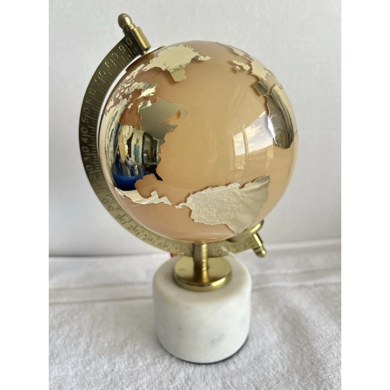 Globe NWT Glass Globe On Marble Alabaster Stand Mirrored Gold