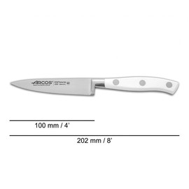 Arcos Coltello da Cucina Paring 4 pollici in Acciaio Inossidabile, Coltello da Cucina per Pelare Frutta e Verdura, Manico Ergonomico, Lama da 100 mm, Serie Riviera Blanc, Colore Bianco