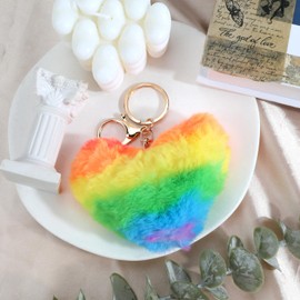 MUCOOS Keyring with Colourful Heart-Shaped Pompoms, Gifts for Women, Birthday Gift Ideas for Women, Funny Key Chain, Cute Keyring, Gift for Women, silver