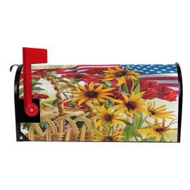 WOOR American Flag and Sunflowers Flowers Magnetic Mailbox Cover MailWraps Garden Yard Home Decor for Outside Standard Size-18"x 20.8"