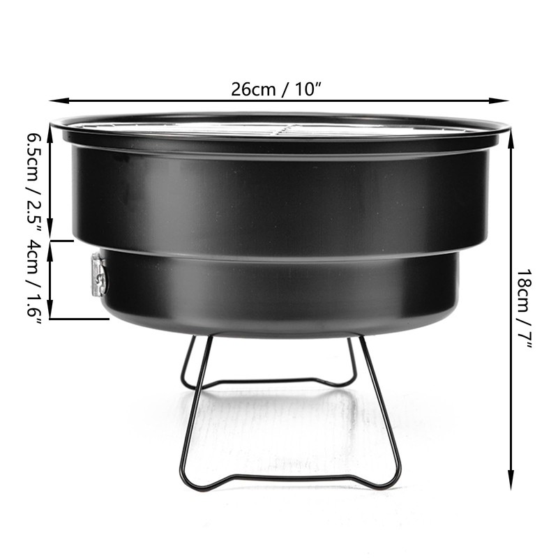 25cm Portable Round Barbecue BBQ Charcoal Grill with Handle for