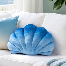 AELS Shell Pillow, 14"x11" Coastal Throw Pillows, Beach Ocean Nautical Themed Soft Decorative Throw Pillows, Cute Pillow for Couch Sofa Bed Living Room Bedroom Nursery, Ombre Blue
