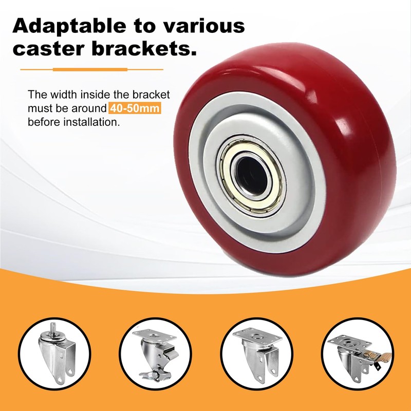 Juvielich 4Pcs 2.5 Inch Push Cart Wheels, Red PU Caster
