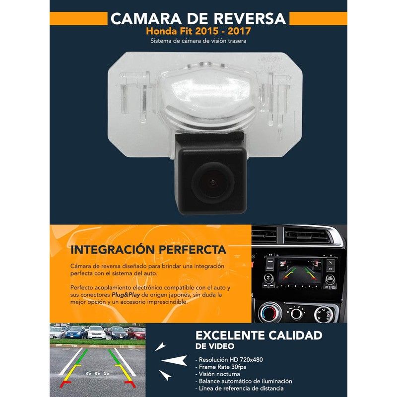 GADGET-STYLE Camara De Reversa Honda Fit 2015 a 2019 Infraroja
