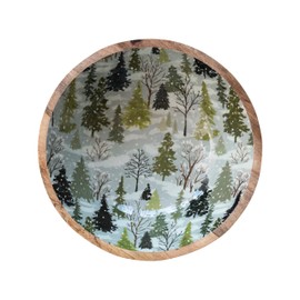 Creative Co-Op Enameled Mango Wood Bowl with Trees Pattern, Multi Color