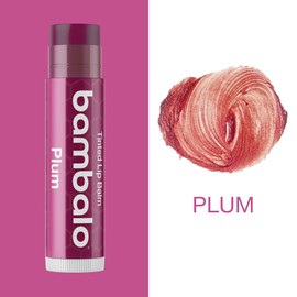 Tinted Lip Balm Plum - Bambalo 4-Pack Hydrating Moisturizing Care - Sheer Berry Tint - Natural Organic Formula - Nourishing Smooth Finish - Made in USA