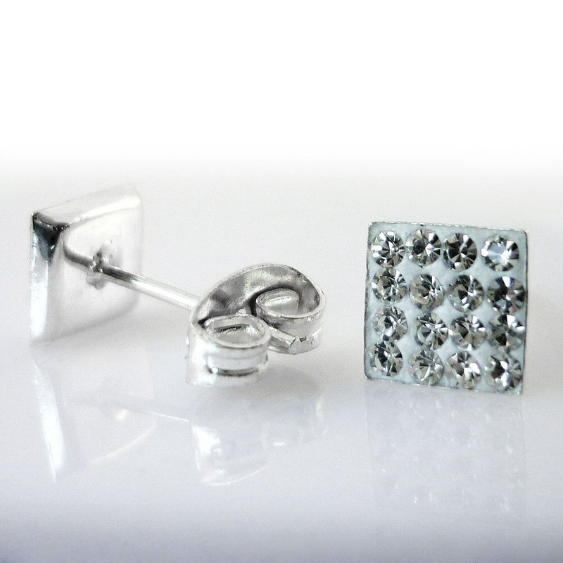 6MM Bling MENS Square Micro Pave Austrian Crystal Sterling Silver