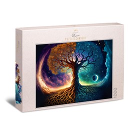 Ulmer Puzzleschmiede - Puzzle 1000 Pieces "World Tree" - Magically Dark Staged Yggdrasil Motif - Nordic Mythology - Premium Puzzle for Adults - Quality Made in Germany