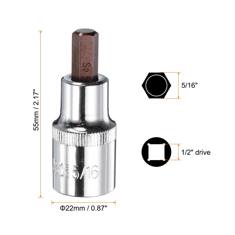 sourcing map 2pcs 5/16" Hex Bit Socket 1/2" Square Drive