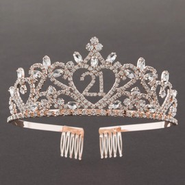 Ella Celebration 21 Tiara 21st Birthday Party Rose Gold Crown, Party Accessories Supplies (Rose Gold Heart)