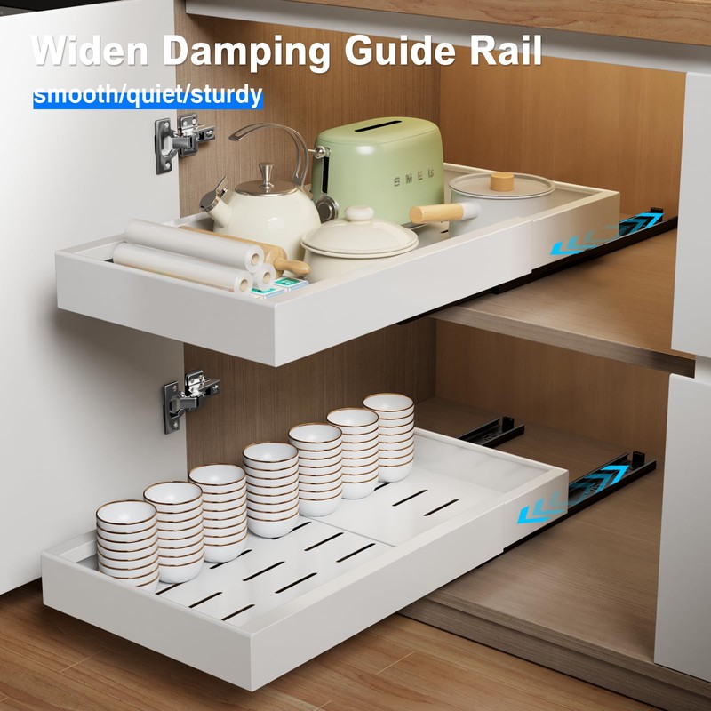 MUSTORN 2 Pack Pull Out Cabinet Organizer, 21.8" Deep Slide