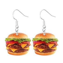 Imitation Food Dangle Earrings Funny Acrylic Hamburger Bread Fried Chicken French Fries Earrings for Women-Hamburger