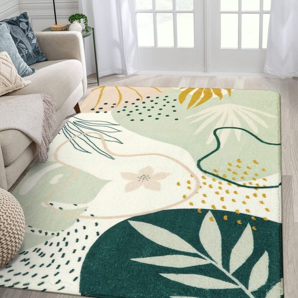 Lahome Green Botanical Print Washable Rugs - 5x7 Area Rugs