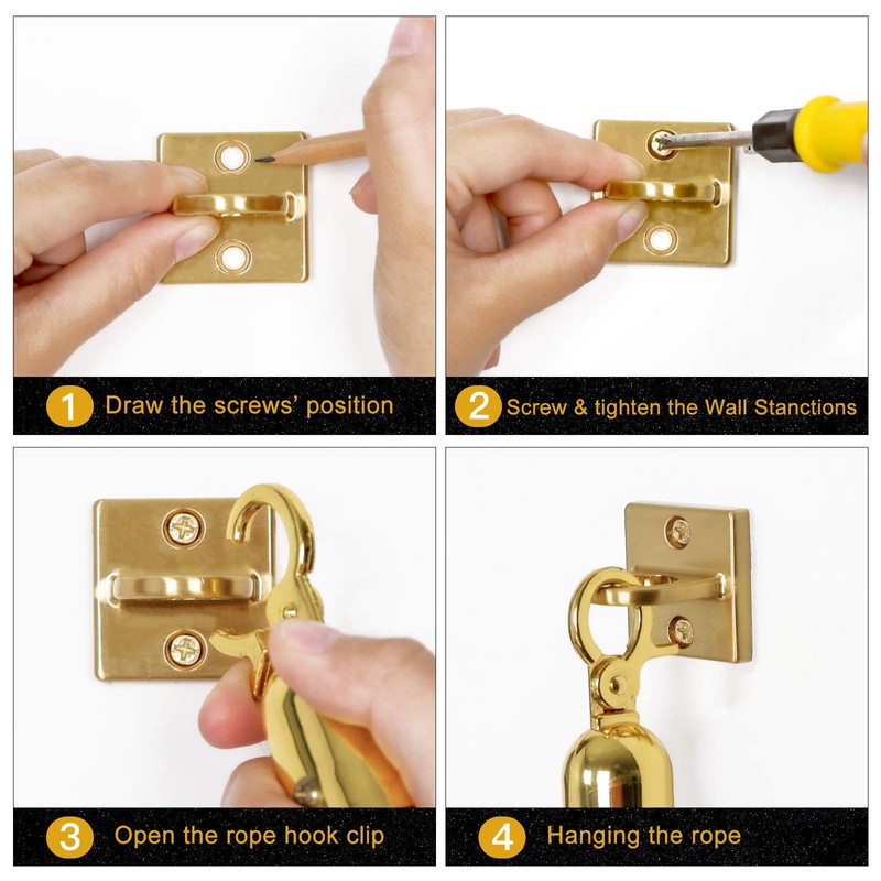 4Psc Wall Screw Mount Crowd Control Stanchions Gold and Silver