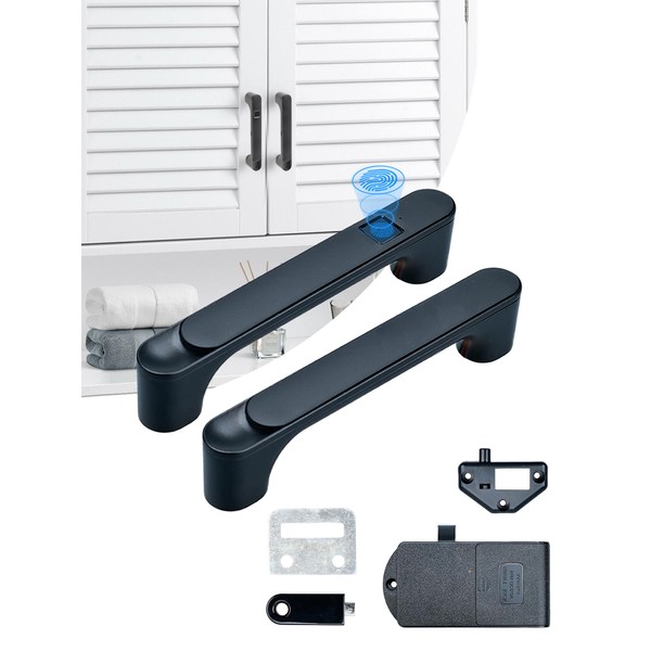 Fingerprint Cabinet Lock with Matte Black Pull, Hidden Furniture Lock