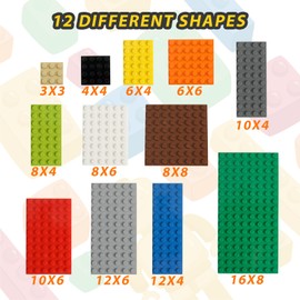 HUIZDQ 150 Pieces Classic Building Baseplate, 12 Sizes Small Base Plates, Compatible with All Major Brands Building Blocks, 12 Colors
