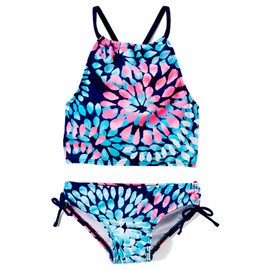 Kanu Surf Daisy - Traje de baño de 2 Piezas con Cuello Halter y UPF 50+ para niña, Margarita Azul Marino., 12
