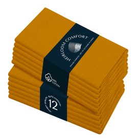 HEIRLOOM COMFORT Mustard Yellow Cloth Napkins 17"x17" - 100% Cotton, Reusable, Absorbent, Soft, Durable - Set of 12 - Perfect for Spring, Summer, Baby Showers, Harvest Festivals, Fall, Thanksgiving