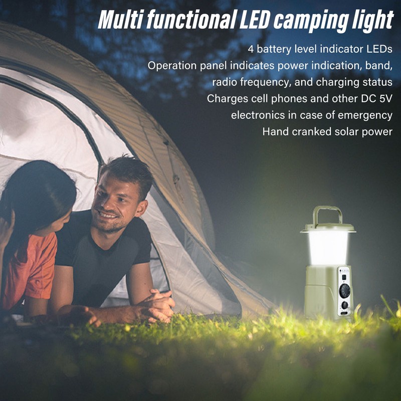 Camping Lamp Hand Cranked Solar Power Indicator LED IPX3 Waterproof