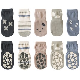 (5 Pairs/Size S) Unisex Baby Non Slip Grip Socks, MH MOIHSING Ankle Baby Socks Soft Children Floor Socks Toddler Anti Skid Crew Crawling Socks Newborn Cartoon Grip Socks for 0-1 Years Girls Boys Kids