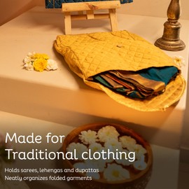 Prayasa Silk Storage Bag for Dresses and Sari with button opening – Foldable Saree Organizer for Closet, Travel & Gifting – Lightweight Garment Cover for Indian Sarees, Dresses & Traditional Outfits