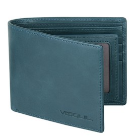 VISOUL Men's Bi-fold Wallet, Genuine Leather, Card Coin Purse, Photo Pocket, License Holder, Cowhide Leather, navy blue