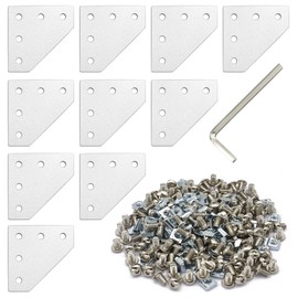 10pcs Black 2020 Series 5 Hole L Shape Joint Plates with 50pcs M5 T Nuts + 50pcs M5x8mm Screws + 1pcs Wrench for Slot 6mm 20S Aluminum Rail Accessories (2020L-SL-10P S)