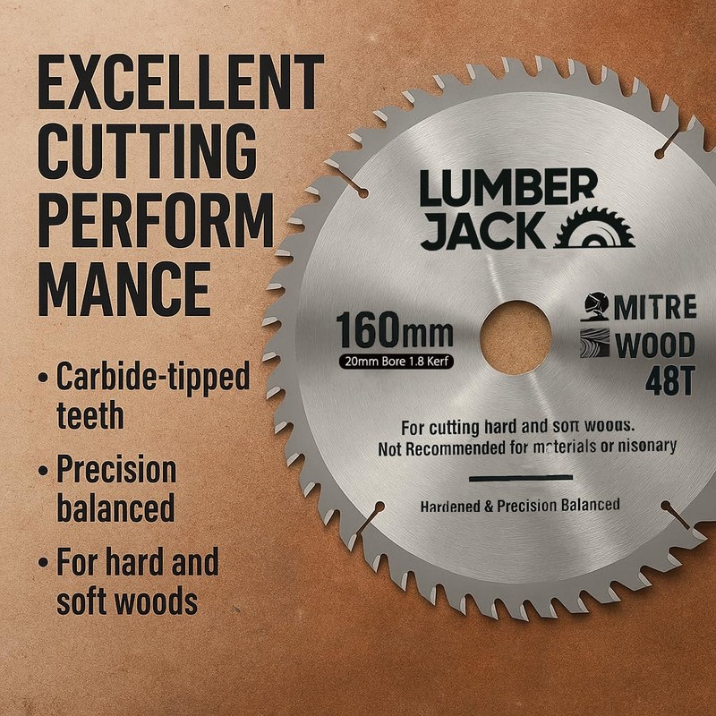 LUMBER JACK 160mm Circular Saw Blade, 48T Carbide Teeth, 20mm