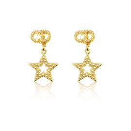 Luxurious 18k Gold Plated CZ Initial letter Lucky Star Pendant Earrings with Pearl Inlay | Hypoallergenic 925 Silver Studs | Fashion Elegant Jewelry Gift For Women (gold)