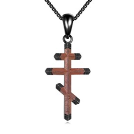 YAFEINI Orthodox Cross Necklace 925 Sterling Silver Wooden Eastern Orthodox Cross Pendant Necklace Religious Jewellery Christian Gift For Men Women