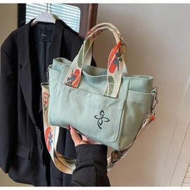 Top-Handle, Adjustable and Detachable Shoulder Strap Multi Compartment Canvas Bag for Shopping; Vacation and Commuting, Green