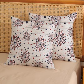 GOLIANDA 4th of July Pillow Covers 20x20 Set of 2, Firework Red Blue Stars Decor Patriotic Throw Pillows Independence Memorial Day Pillowcase Outdoor Decorations Farmhouse Cushion Case for Couch Home