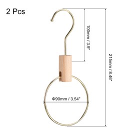 sourcing map 2Pcs 3.5 Inch Scarf Ring Hanger Scarf Organizer Holder Wood Circle Closet Storage Hanging Hook for Belt Tie Scarf, 10cm Length Hook (Gold)