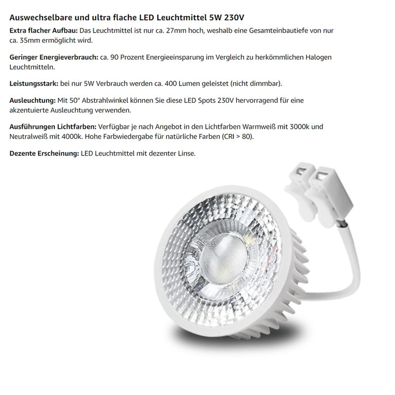 DECORA Recessed Ceiling Spotlight 230 V - Set Includes LED