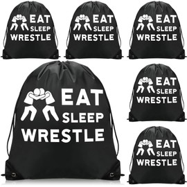 Chunful 6 Pieces Wrestling Backpack bulk Wrestling Drawstring Bag Wrestling Sport Pack Cinch Sack Eat Sleep String Bags Drawstring Backpack for Women Men Teens Fans Sport Gym