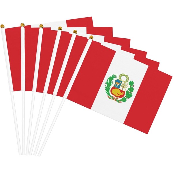 Peru Flags - 20 Pack, Handheld with Sticks, Vibrant Colors