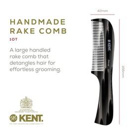 Kent 10T Black Graphite Large Detangler Comb, Wide Tooth Comb for Wet and Dry Curly Hair, Rake Combs for Women With Thick Hair, Saw-Cut and Hand Polished, Handmade in England