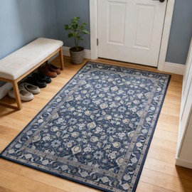 Large Floral 3x5 Entryway Rug Boho Area Rugs for Living Room Bedroom, 3x5 Washable Kitchen Rug Non-Slip, Soft Printed Low-Pile Carpet Indoor Door Mat for Dining Room Bathroom Office