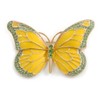 Yellow Enamel Grass Green Crystal Butterfly Brooch In Gold Tone