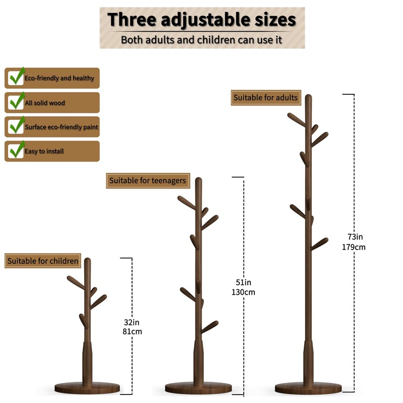 Solid Wood Round Base Coat Rack, Free Standing Hall Coat