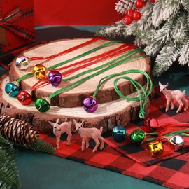 Gejoy 12 Pieces Christmas Bell Necklaces Large Gold Red Green Christmas Bell Necklaces for Craft Holiday Party Supplies (Charming Colors)