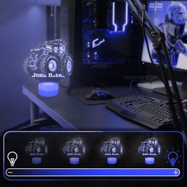 J.Deere Bedside Lamp Touch Night Light Tractor 3D LED Illusion LED Light Gift Idea Christmas Birthday Boy and Girl Bedside Lamp Children's or Adult Room Top