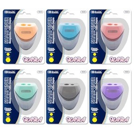 BAZIC Products Pencil Sharpener Dual Blades w/Receptacle, Standard & Jumbo Size Pencils Crayon, Double Blade Sharpeners for Office School, 6-Pack