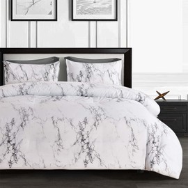 ETDIFFE White Black Marble Comforter Set Queen Size, 3pc Gray Modern Neutral Bedding Set, All Season Lightweight Microfiber Down Alternative Bed Comforter for Women Men, Grey