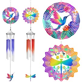 CroBlissful 2 Pack Hummingbird Dragonfly Wind Chimes with Wind Spinner, 3D Hummingbird Wind Spinner Windchimes Metal Wind Chimes Outdoor Hanging Decor for Garden Patio Gift for Mom, Women, Teacher