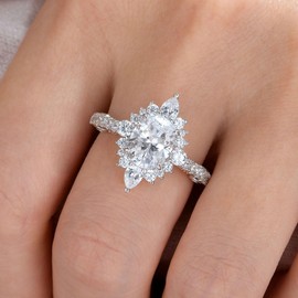 Wuziwen Vintage Engagement Rings for Women Oval Cut Cubic Zirconia Wedding Promise Ring for Her 925 Sterling Silver Solitaire Size 5